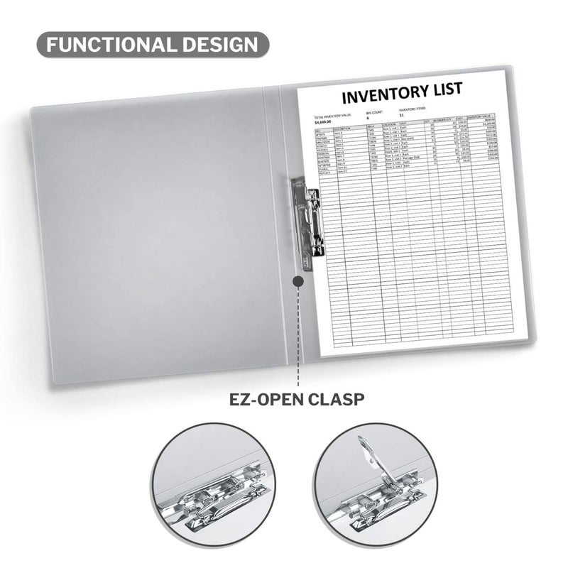 CRANBURY Punchless Clamp Binder (Dusky Gray)  Ringless Binder Holds 100 Letter Size Pages  Documents  8.5x11 Folder with Metal Clip for Home or Office  Transparent Acid-Free Poly - Image 3